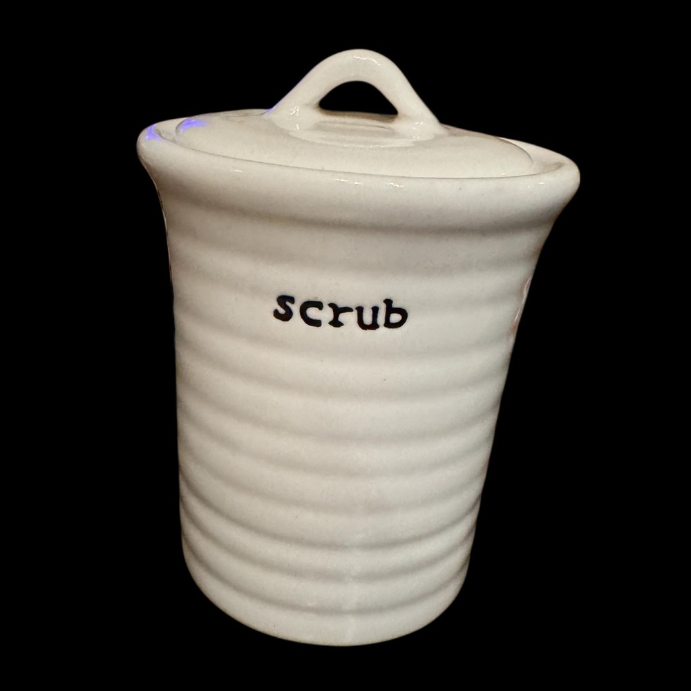 Pottery Barn Scrub Canister & Lid Ceramic Bathroom Storage Countertop